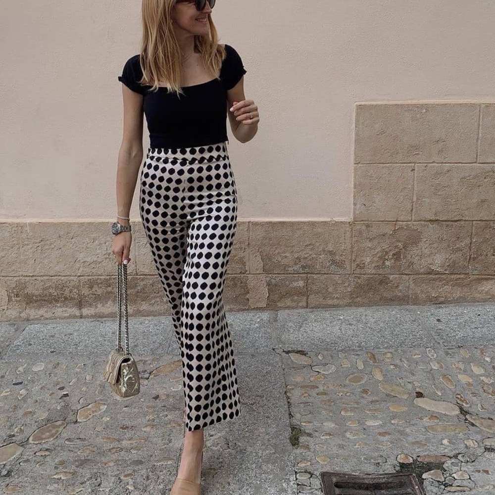 Mango Black & White Polka Dot Cropped Pants
